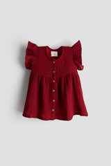 Baby Girl Frock with Flutter Sleeves | Organic Muslin Cotton | Berry Royale | 0-24M