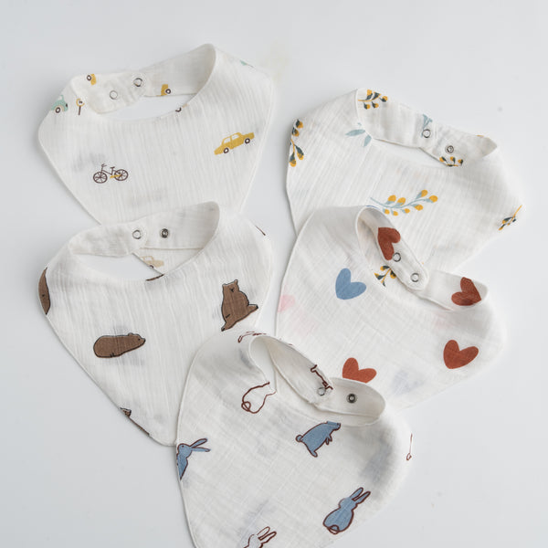 Baby Bibs Set of 5 | Organic Muslin Cotton | Absorbent & Soft | 0-24 M