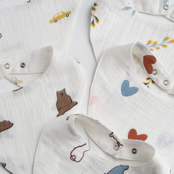 Baby Bibs Set of 5 | Organic Muslin Cotton | Absorbent & Soft | 0-24 M