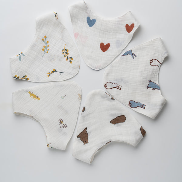 Baby Bibs Set of 5 | Organic Muslin Cotton | Absorbent & Soft | 0-24 M