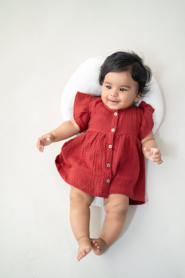 Baby Girl Frock with Flutter Sleeves | Organic Muslin Cotton | Berry Royale | 0-24M