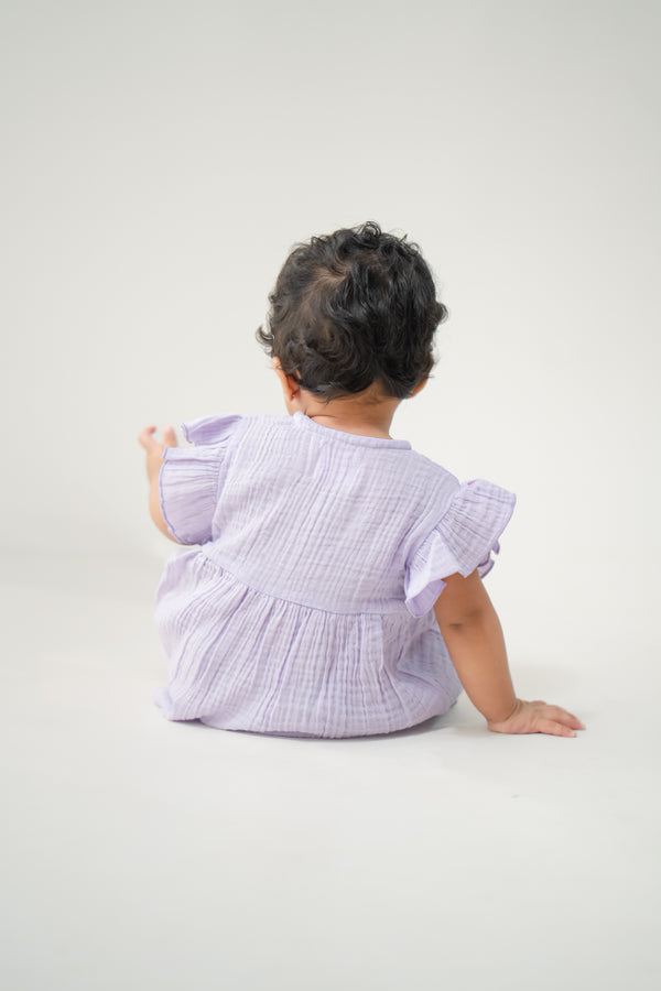 Baby Girl Dress | Flutter Sleeves | Lilac Whispers | Organic Cotton | 0-24M