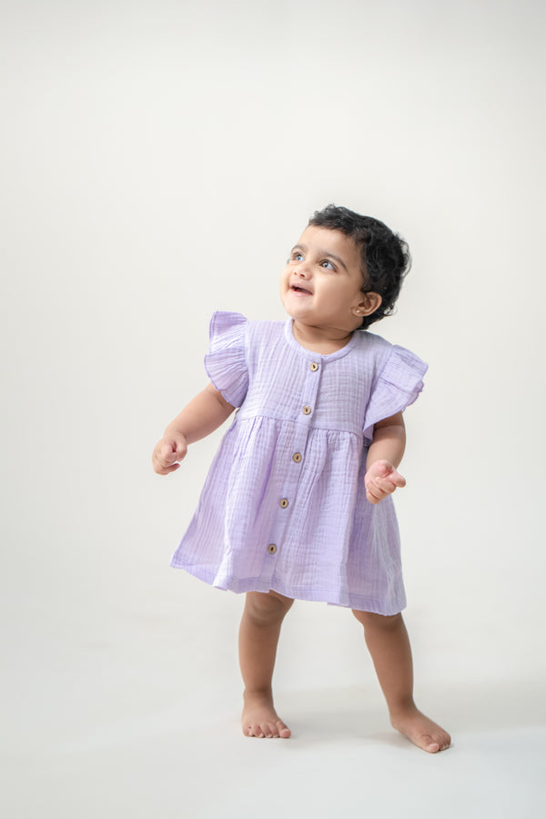 Baby Girl Dress | Flutter Sleeves | Lilac Whispers | Organic Cotton | 0-24M