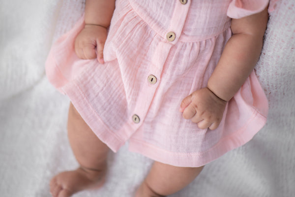 Baby Girl Frock with Flutter Sleeves | Organic Muslin Cotton | Peachy Sighs | 0-24M