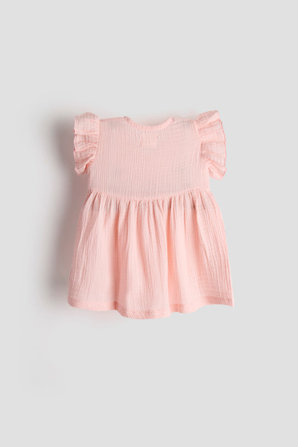 Baby Girl Frock with Flutter Sleeves | Organic Muslin Cotton | Peachy Sighs | 0-24M