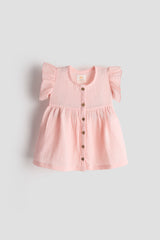 Baby Girl Frock with Flutter Sleeves | Organic Muslin Cotton | Peachy Sighs | 0-24M