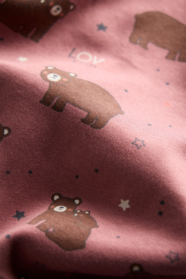 Organic Sleep Suit / Romper with Mittens | Berry Bear Print | Newborn 0-6M