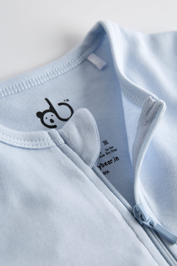 Organic Sleep Suit / Romper with Mittens | Cloud Blue Print | Newborn 0-6M